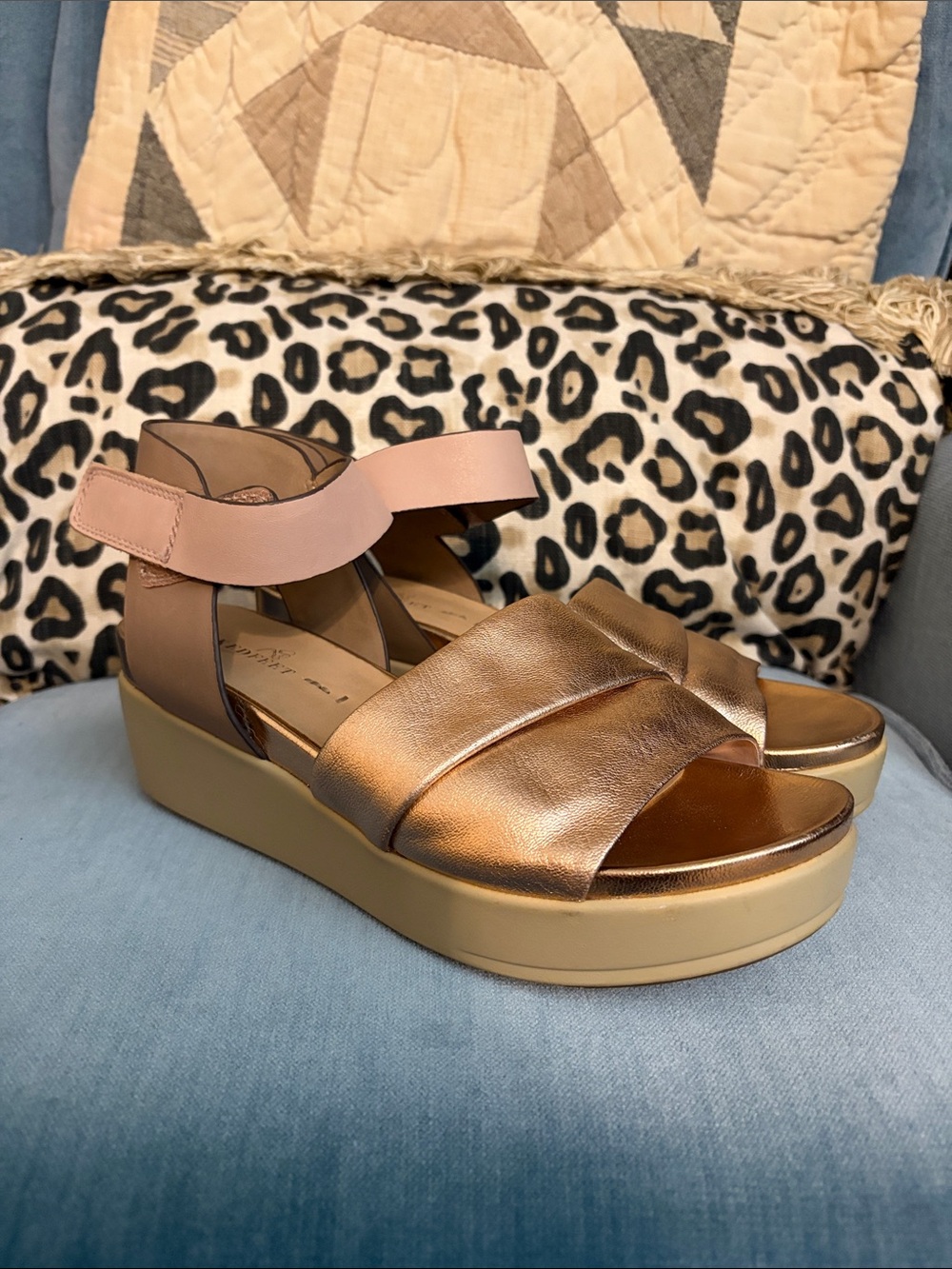Naked Feet Metallic Rose Gold and Blush Platform Sandals